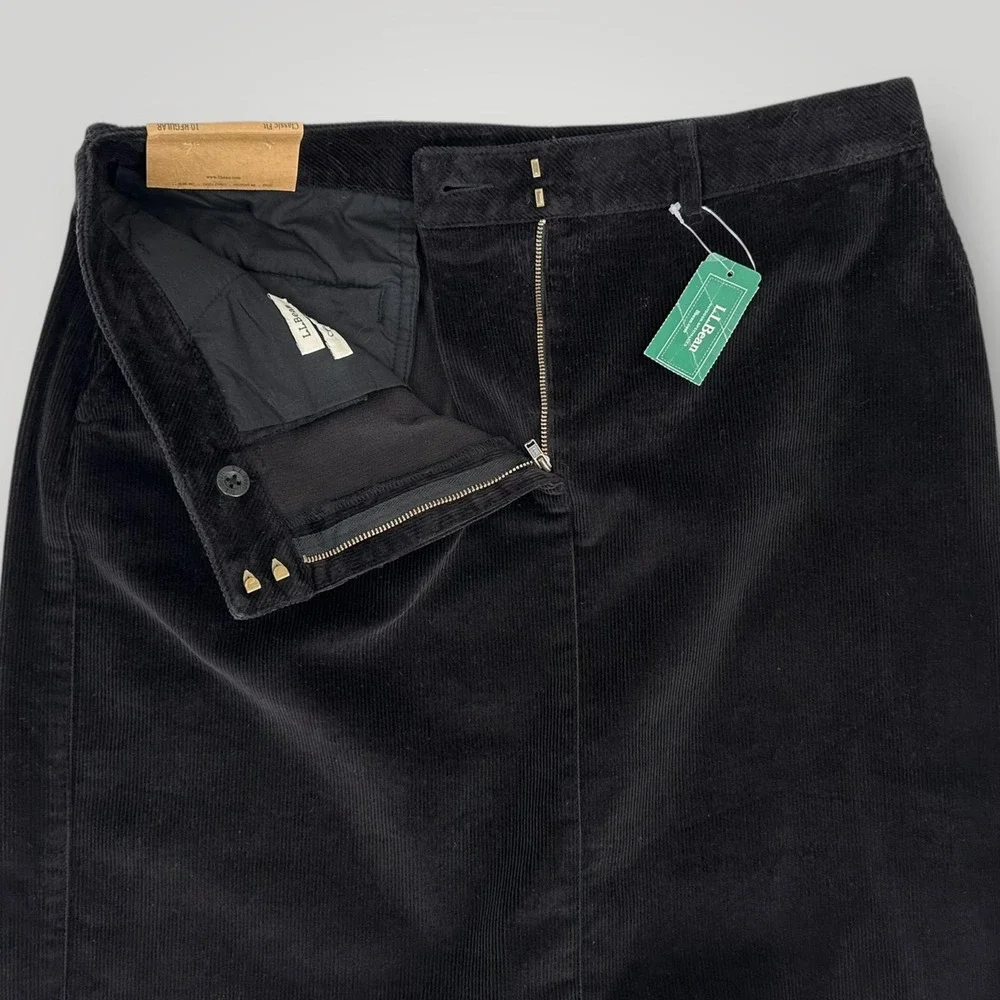 NEW LL Bean Skirt Womens 10 Black Bayside Stretch Cord Classic Fit Corduroy Knee